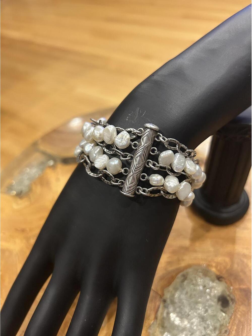 SILPADA RARE 5 STRAND WHITE FRESHWATER PEARL BRACELET B1575 SLIDE CLASP LINK